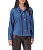 Karen Kane Lightweight Denim Long Sleeve Crochet Trim Button Front Shirt - Image 1