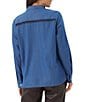 Karen Kane Lightweight Denim Long Sleeve Crochet Trim Button Front Shirt - Image 2