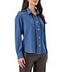 Karen Kane Lightweight Denim Long Sleeve Crochet Trim Button Front Shirt - Image 3