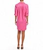 Color:Pink - Image 2 - Linen Blend Collared Roll Tab Sleeve Shirtdress