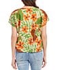 Color:Tropical Print - Image 2 - Linen Blend Tropical Floral Print V-Neck Short Sleeve Top