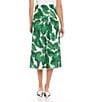 Color:Print - Image 2 - Linen Blend Floral Leaf Print A-Line Bias Cut Midi Skirt