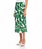 Color:Print - Image 3 - Linen Blend Floral Leaf Print A-Line Bias Cut Midi Skirt