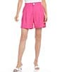 Color:Pink - Image 1 - Linen Blend High Waisted Pleated Shorts