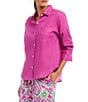 Karen Kane Linen Point Collar 3/4 Ruched Sleeve Button Front Shirt, Color:Orchid - Image 3