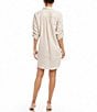 Color:Oat - Image 2 - Linen Point Collar Chest Patch Pocket Long Roll-Tab Sleeve Shirt Dress