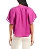 Karen Kane Linen Split V-Neck Short Flutter Sleeve Top, Color:Orchid - Image 2