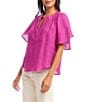 Karen Kane Linen Split V-Neck Short Flutter Sleeve Top, Color:Orchid - Image 3
