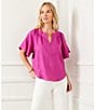 Karen Kane Linen Split V-Neck Short Flutter Sleeve Top, Color:Orchid - Image 4