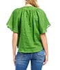 Karen Kane Linen Split V-Neck Short Flutter Sleeve Top, Color:Green - Image 2