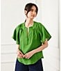 Karen Kane Linen Split V-Neck Short Flutter Sleeve Top, Color:Green - Image 4