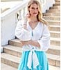 Karen Kane Linen V-Neck 3/4 Blouson Sleeve Tie Front Top - Image 3