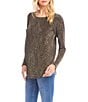 Karen Kane Long Sleeve Leopard Metallic Knit Shirttail Top, Color:Leopard - Image 3