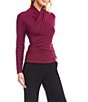 Karen Kane Long Sleeve Metallic Crossover Side-Shirred Top, Color:Magenta - Image 3
