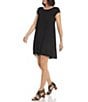 Color:Black - Image 4 - Maggie Round Neck Cap Sleeve Trapeze Jersey Knit Dress