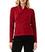 Karen Kane Metallic Knit Crossover Neck Long Sleeve Side-Shirred Top - Image 1