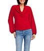Color:Red - Image 1 - Moss Crepe Cowl Neck Long Blouson Sleeve Top