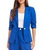 Color:Blue - Image 1 - Notch Collar Ruched Sleeve Single Button Blazer