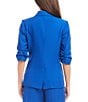 Color:Blue - Image 2 - Notch Collar Ruched Sleeve Single Button Blazer