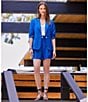 Color:Blue - Image 4 - Notch Collar Ruched Sleeve Single Button Blazer