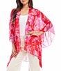 Color:Flower - Image 1 - Open Front Floral Print Drape Front 3/4 Sleeve Kimono Jacket
