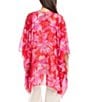 Color:Flower - Image 2 - Open Front Floral Print Drape Front 3/4 Sleeve Kimono Jacket