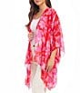 Color:Flower - Image 3 - Open Front Floral Print Drape Front 3/4 Sleeve Kimono Jacket