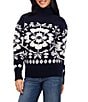 Karen Kane Petite Knit Jacquard Fold Over Turtleneck Long Sleeve Sweater - Image 1