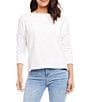 Color:Off White - Image 1 - Petite Size Boat Neck 3/4 Sleeve Organic Cotton Top