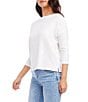 Color:Off White - Image 3 - Petite Size Boat Neck 3/4 Sleeve Organic Cotton Top
