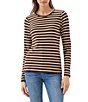 Karen Kane Petite Size Classic Horizontal Crew Neck Long Sleeve Top - Image 1