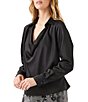 Karen Kane Petite Size Coordinating Satin Collared Draped Cowl Neck Long Sleeve Blouse - Image 3