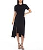 Color:Black - Image 1 - Petite Size Crew Neck Asymmetrical Front Slit Midi Dress