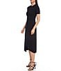 Color:Black - Image 3 - Petite Size Crew Neck Asymmetrical Front Slit Midi Dress