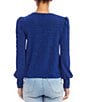 Color:Blue - Image 2 - Petite Size Crew Neck Puff Sleeve Front Twist Metallic Knit Shirt
