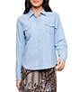 Karen Kane Petite Size Denim Western Point Collar Long Sleeve Snap Front Shirt - Image 1