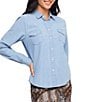 Karen Kane Petite Size Denim Western Point Collar Long Sleeve Snap Front Shirt - Image 3