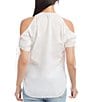 Color:Off White - Image 2 - Petite Size Embroidered V-Neck Short Sleeve Cold Shoulder Top