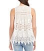 Color:Off White - Image 2 - Petite Size Embroidery Eyelet Lace V-Neck Sleeveless Bohemian Inspired Top