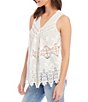 Color:Off White - Image 3 - Petite Size Embroidery Eyelet Lace V-Neck Sleeveless Bohemian Inspired Top