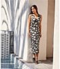 Karen Kane Petite Size Floral V-Neck Sleeveless Midi Sheath Dress, Color:Black - Image 4