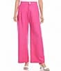 Color:Pink - Image 1 - Petite Size High Waist Wide Leg Pleated Pants