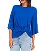 Color:Blue - Image 1 - Petite Size Knit Flare Sleeve Crew Neck Top