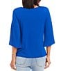 Color:Blue - Image 2 - Petite Size Knit Flare Sleeve Crew Neck Top