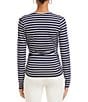 Karen Kane Petite Size Knit Stripe Crossover V-Neck Long Sleeve Side-Shirred Top, Color:Stripe - Image 2