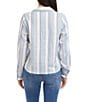 Karen Kane Petite Size Linen-Blend Striped Collared Long Sleeve Lace-Up Top, Color:Stripe - Image 2