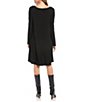 Color:Black - Image 2 - Petite Size Maggie Knit Jersey Scoop Neck Long Sleeve Swing Dress