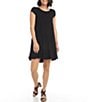 Color:Black - Image 1 - Petite Size Maggie Round Neck Cap Sleeve Trapeze Jersey Knit Dress