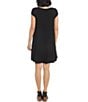 Color:Black - Image 2 - Petite Size Maggie Round Neck Cap Sleeve Trapeze Jersey Knit Dress