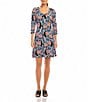 Karen Kane Petite Size Poppy Print Scoop Neck 3/4 Sleeve A-Line Dress, Color:Print - Image 1